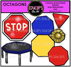 The formula for the area of a regular octagon which has 8 equal sides and all its interior angles are equal to 135°, is given by: Octagon Shapes Clip Art Bundle Color And B W Edu Clips