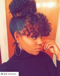 Beautiful Bun With Curly Bangs Medium Length Hair Styles Curly Hair Styles Naturally Natural Hair Styles