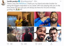 He's smiling down on you bhai and sent an early birthday gift for you, hardik wrote in another post on social media. Thank You For Being Biggest Inspiration In My Career Hardik Pandya To Dhoni Ani Bw Businessworld