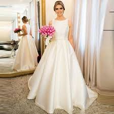 Us 125 3 30 Off Vestido De Novia 2019 Simple Satin A Line Beading Waist Wedding Dress Plus Size Wedding Bridal Gowns Robe De Mariee Trouwjurk In