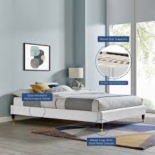 Built on a solid and engineered wood frame, this bed is upholstered in neutral toned fabric that works in your current arrangement. Modway Harlow Full Performance Velvet Platform Bed Frame Light Gray