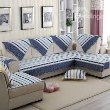 Mediterranean Style Cotton Blue Strips Cushion Slip Resistant Sofa Covers Bed Cover Design Sofa Handmade Living Room Sofa Set