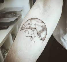 Night Sky In The Mountains Tattoo Tattoodesign Mountaintattoo Nightsky Stars Sky Tattoo Tattoo Mountains Star Tattoos