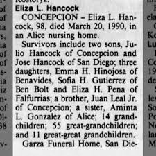 Obituary for Eliza L Hancock