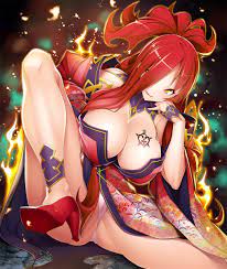 astaroth (taimanin asagi) big breasts demon female flame gold  eyes pink panties potion (moudamepo) red hair taimanin (series) 