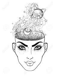 Drawing flash face from berserk on. The Girl Face With The Space Inside Her Head Dotwork Tattoo Royalty Free Cliparts Vectors And Stock Illustration Image 79186901