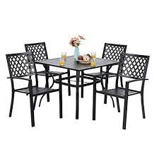 Brand new grey rattan round outdoor dining table with black tinted glass top, comes with 3 large arm chairs with grey seat and did not find what you're looking for? Phi Villa 5 Piece Metal Patio Outdoor Table And Chairs Dining Set Table With 1 57 Umbrella