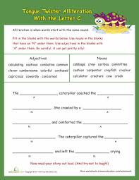 Advanced Alliteration Tongue Twisters C Worksheet Education Com Alliteration Worksheets For Kids Free Printable Worksheets