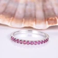 Pink Tourmaline Ring Tourmaline Wedding Band Solid 14k White Gold Eternity Ring Stacking Matching Band Anniversary Ring Classic Design White Gold Eternity Rings Pink Tourmaline Ring Stackable Wedding Bands