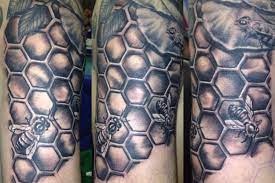 Second Session Of My Half Sleeve Red And Swollen Some Honeycomb Tattoo Tattoos Geometric Tattoo