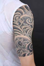 Hannya mask tattoo designs are inspired by japanese art. Japanese Style Waves Black And White Tattoo Half Sleeve Tattoos For Guys Wave Tattoo Sleeve Tattoo Designs Men