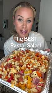The BEST #pastasalad ever! This is my aunts recipes and its 10/10. Perfect  for pool parties, bbqs events. Its the perfect dish. #summerrecipes  #pastasaladrecipe #easyrecipe