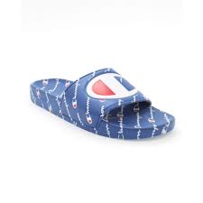 Champion Shoes Blue Mens Slide Sandals Repeating Logo Athletic Royal Scmi Usa