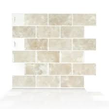 I'm happy to be back today showing you the second part of our bathroom makeover! Smart Tiles Subway Sora 10 95 In W X 9 70 In H Beige Peel And Stick Self Adhesive Decorative Mosaic Wall Tile Backsplash Sm1160g 04 Qg The Home Depot