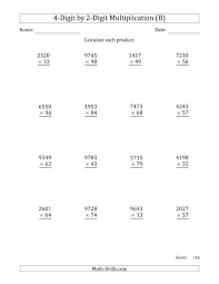 The Multiplying 4 Digit By 2 Digit Numbers B Math Worksheet From The Long Multiplication Worksheets Multiplication Worksheets Math Worksheets Multiplication