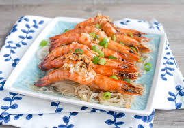 Top view of thai noodles with shrimps near chopsticks and jalapenos, panoramic shot. Steamed Garlic Shrimps With Vermicelli Noodles Prawn Recipe Garlic Shrimp Steamed Shrimp