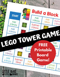 This game board is a clever take on the classic board game monopoly, but with math in every action. Lego Tower Board Game Free Printable Little Bins For Little Hands