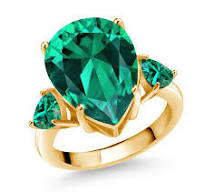 Gem Stone King 9.19 Ct Pear Shape Green Nano Emerald 18K Yellow Gold Plated  Silver Ring