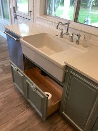 Kitchen Farmhouse Apron Sink With Drain Board Grey Cabinets With Under Sink Drawer Cottage Kitchen Cabinets Farmhouse Kitchen Design Rustic Farmhouse Kitchen