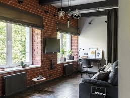 как сделать второй этаж в комнате с высоким потолком Malenkij I Stilnyj Loft V Rajone Aeroport Kirpichnyj Dizajn Dom Promyshlennyj Dizajn Interera