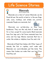 Reading Comprehension Worksheet Mammals Science Reading Comprehension Science Reading Reading Comprehension Worksheets