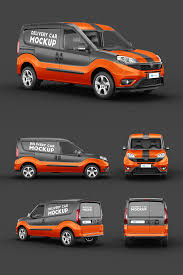 Delivery Car Mockup 3 In 2020 Orange Vans Vehicle Signage Fiat Doblo