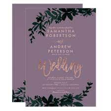 Rose Gold Typography Floral Green Purple Wedding Invitation Zazzle Com In 2021 Purple Wedding Invitations Purple And Green Wedding Wedding Colors Purple