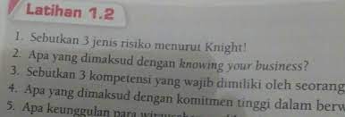 Sebutkan 3 Jenis Risiko Menurut Knight Tolong Bantu Terimakasih Brainly Co Id