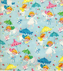Vintage Baby Shower Wrapping Paper 1950s Gift Wrap Angels Umbrella Presents Paper Diy Vintage Wrapping Paper Baby Shower Wrapping Vintage Baby