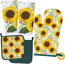 Maybe you would like to learn more about one of these? New Branded Koaland Cute Sunflower Kitchen Towels 5 Piece Linen Set 2 Oversized Tea Towels 2 Pot Holders 1 Oven Mitt 100 Percent Cotton Sunflower Decorative Dish Towels Floral Pot Holders Sunflowers Decor