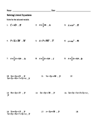 It still means the same thing—that we want to solve for that blank—but writing it as an x is a little more advanced. Worksheet Solving Literal Equations By No Frills Math Practice Tpt