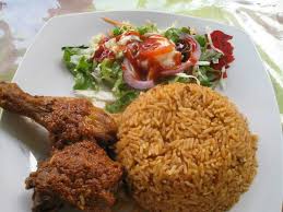 My Fav Jollof Rice With Chicken And Salad Ghanaian Food Ghana Food African Food