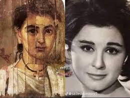 An Egyptian man taking a selfie with a 2000 years old Roman era portrait of  an Egyptian man.