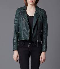 Allsaints Forest Leather Biker Jacket Womens Leather Biker Jackets Coloured Leather Jacket Green Leather Jackets Jackets