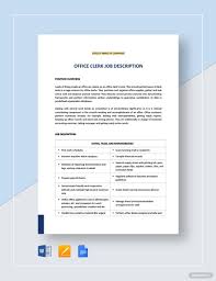 Office Clerk General Job Description Template Job Description Template Job Description Templates