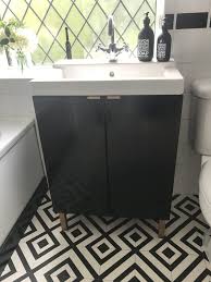 Diy Ikea Hack Bathroom Sink Cupboard Lillangen Wash Basin Black Paint And Spray Painted Legs Ikea Vanity Ikea Hack Bathroom Ikea Bathroom