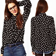Black And White Polka Dot Shirt Womens Spring Fashion White Polka Dot Black Cotton Casual Shirt Office Lady Long Sleeve Blouse Print Brand Galaxy Plu Tops Women Blouses Casual Tops For Women Fashion