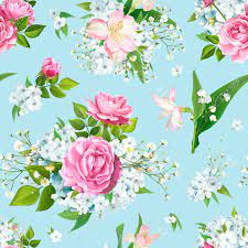 Pink and blue floral pattern. Wonderful Floral Seamless Pattern With Flowers Of Pink Roses Alstroemeria Light Blue Phloxes Tender Gypsophila Buds And Greenery On Pastel Blue Background Vector Illustration Royalty Free Cliparts Vectors And Stock Illustration Image 120822927