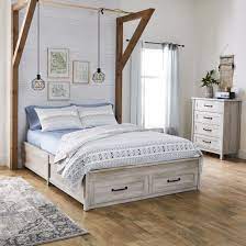 Build this queen sized platform storage bed (or a cal king bed if that's your preference) and pair it with your favorite headboard for an attractive and functional storage piece. Better Homes Gardens Modern Farmhouse Queen Platform Bed With Storage Rustic White Finish Walmart Com Bed Frame With Storage Platform Bed With Storage Queen Platform Bed