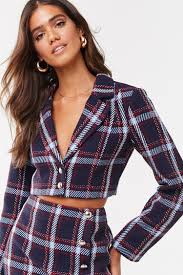 Black And White Plaid Cropped Blazer Plaid Cropped Blazer Cropped Blazer Fashion Fashion Clothes Women