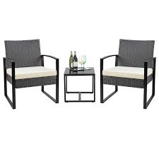 Walnew Patio Furniture Cushioned Pe Rattan Bistro Chairs Set Of 2 With Table 3 Piece Walmart Com Wicker Patio Furniture Sets Balcony Furniture Set Outdoor Wicker Patio Furniture