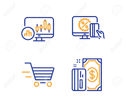 candlestick chart online shopping and delivery shopping icons