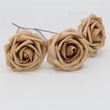 Artificial flowers are imitations of natural flowering plants used for commercial or residential decoration. Bulk Gold Roses Artificial Gold Flowers 50pcs Vanrina