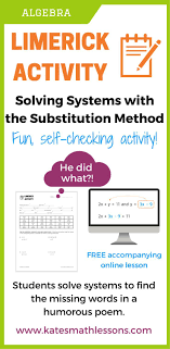 Substitution Method For Solving Systems Of Equations Fun Activity Math Methods Systems Of Equations Fun Math