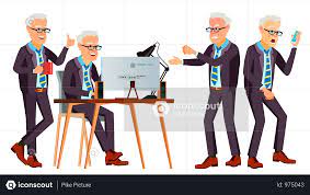 Premium Old Office Worker Vector Face Emotions Various Gestures Business Worker Career Professional Workman Officer Clerk Flat Cartoon Illustration Illu Cartoon Illustration Cartoon Illustration