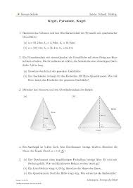 Kegel Pyramide Kugel 9540 Mathematik Aufgaben Arbeitsblatter Mathe Kegel