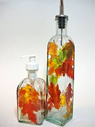 Autumn Leaves Olive Oil Bottle Soap Dispenser By Glassworksetc 46 00 Olive Oil Bottles Leaf Soap Painting Glassware