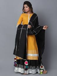 Black And Yellow Suit Yellow Black Cotton Sharara Suit Set Of 3 Yellow Suit Fab Clothing Indian Designer Suits