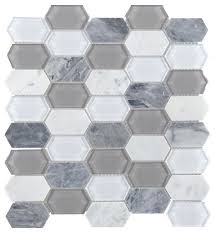 This diy marble backsplash was made out of mesh mounted hexagon tiles from the home depot. Montage Grey A Mix Of Carrara White Bardiglio Marble Glass In An Elongated Hexagon Mosaic Tile Kitchen Bathroom Shower Wall Backsplash