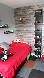 Minecraft Bedroom Using Ikea Furniture In Black Red Grey Colour Scheme Wooden Plank Effect Wallpap Red Boys Bedroom Teenage Bedroom Ideas Ikea Bedroom Red